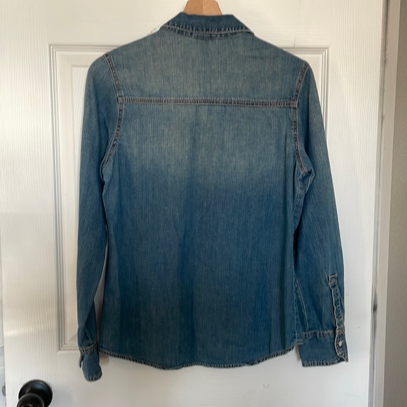 Lightweight Lightly Distressed Denim Button-Up Shirt - Picture 3 of 4